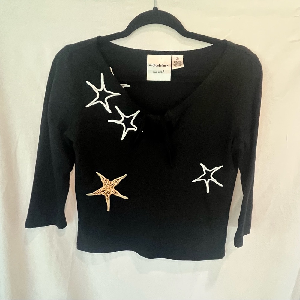 Michael Simon Vintage Black Beaded Starfish Women's Top Size: Small